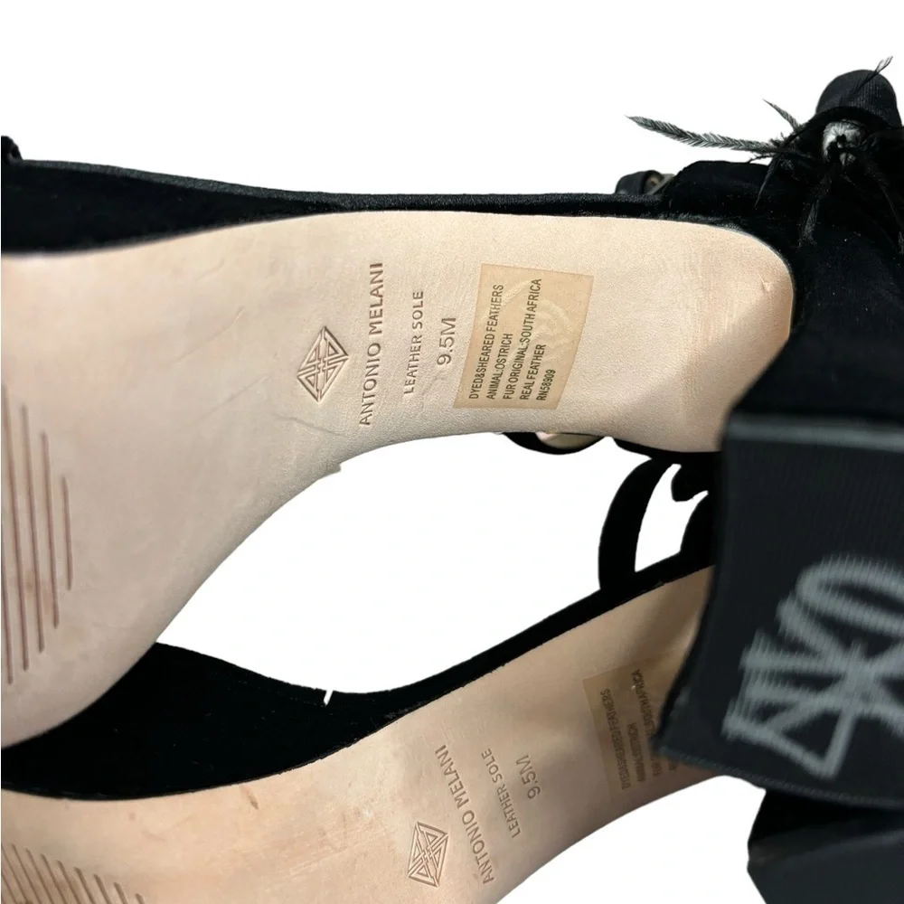 ANTONIO MELANI Black Platform Feather Ankle-Strap Sandals